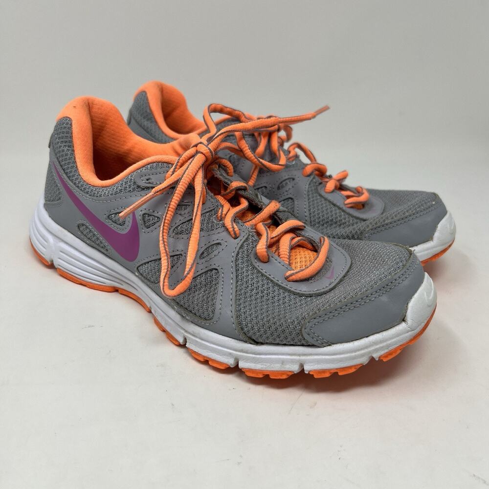 Nike‎ Revolution 2 Gray Orange Lace Up Running Athletic Shoes Women's Size 7
